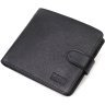 Зручний чоловічий гаманець із натуральної шкіри класичного чорного кольору на кнопці BOND (2422062) - 1