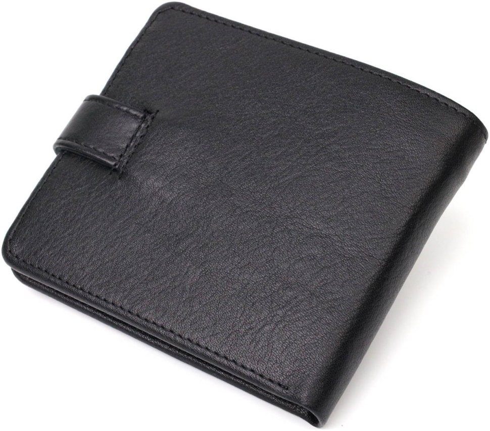 Зручний чоловічий гаманець із натуральної шкіри класичного чорного кольору на кнопці BOND (2422062)