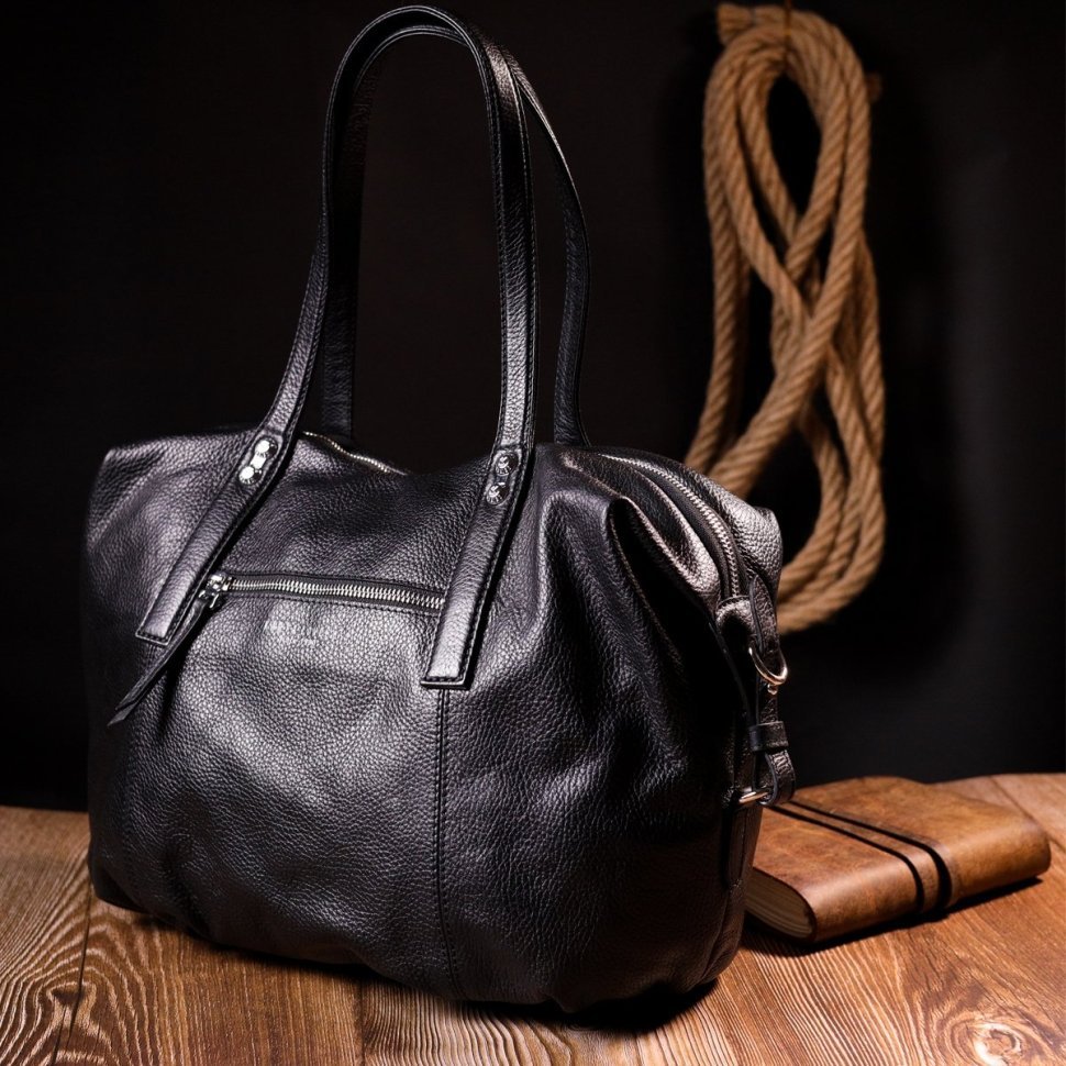 Черная женская сумка из натуральной кожи большого размера с ручками KARYA (2420865)