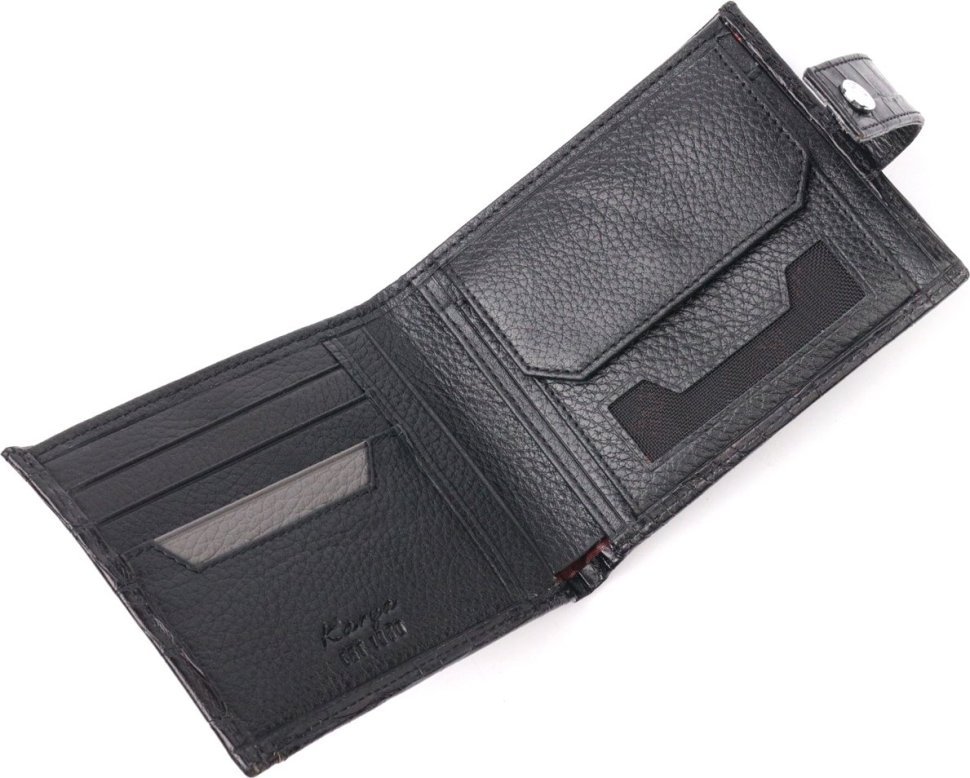 Стильний чоловічий гаманець із фактурної шкіри під рептилію з блоком під карти KARYA (2421065)