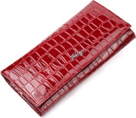 Красный женский горизонтальный кошелек из натуральной кожи с тиснением под крокодила KARYA (2421165)