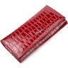 Червоний жіночий горизонтальний гаманець із натуральної шкіри з тисненням під крокодила KARYA (2421165) - 1
