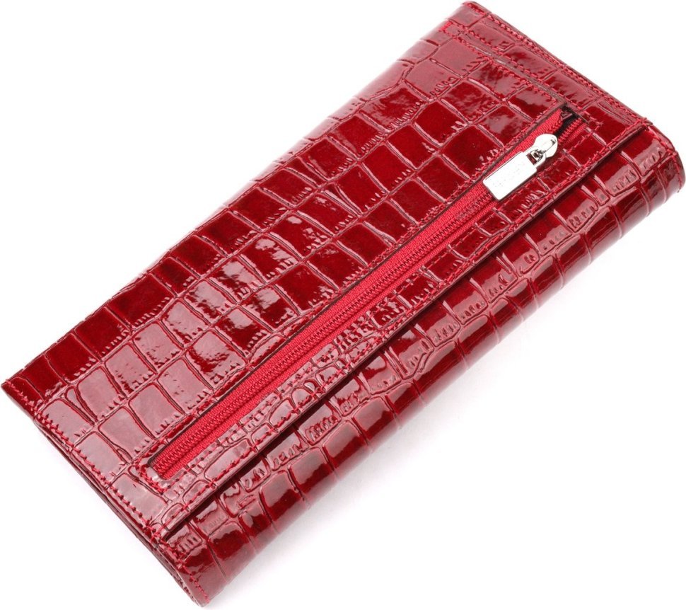 Красный женский горизонтальный кошелек из натуральной кожи с тиснением под крокодила KARYA (2421165)