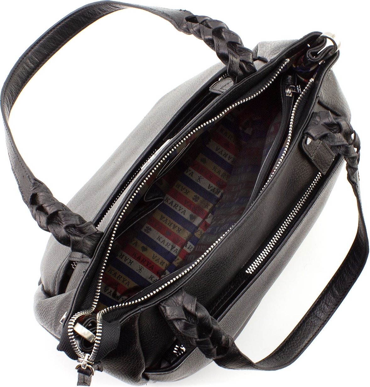Женская большая кожаная сумка в черном цвете с двумя ручками KARYA (21018)