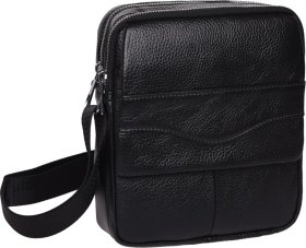 Чоловіча стильна сумка на плече із фактурної шкіри чорного забарвлення Keizer (21352)
