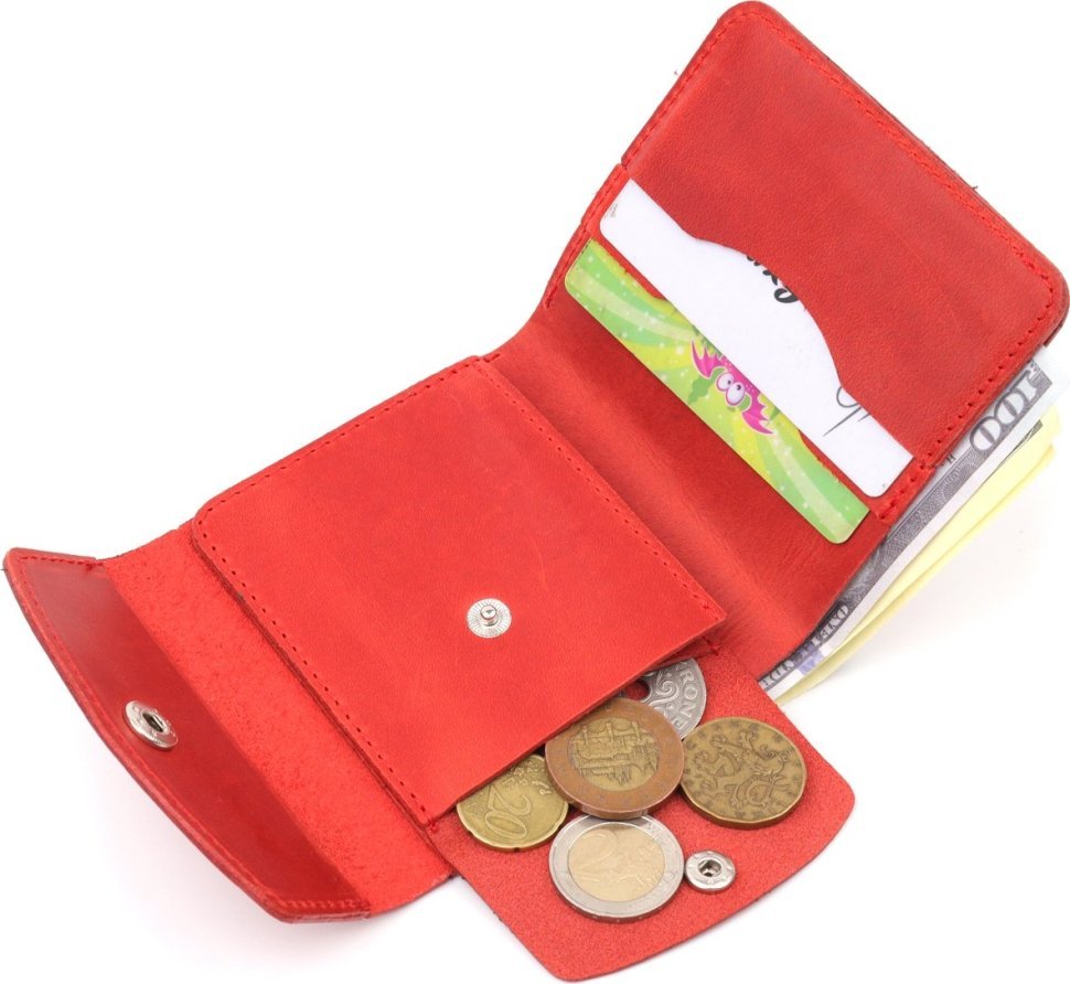 Женский винтажный кошелек из натуральной кожи красного цвета Shvigel (2416614)