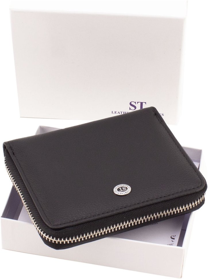 Черный женский кошелек среднего размера из натуральной фактурной кожи ST Leather 1767279