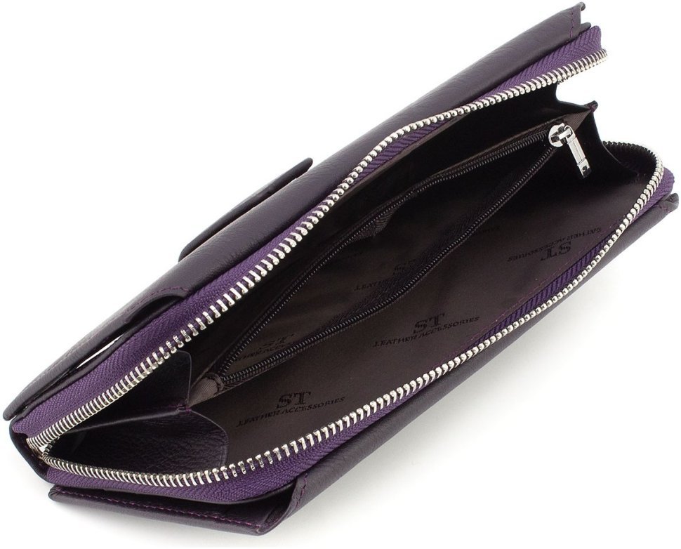Жіночий фіолетовий гаманець-клатч із натуральної шкіри на зап'ястя ST Leather 1767379