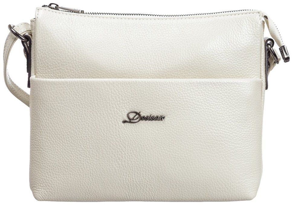 Белая каркасная женская сумка из кожи флотар через плечо Desisan 107479 modnotak фото №1