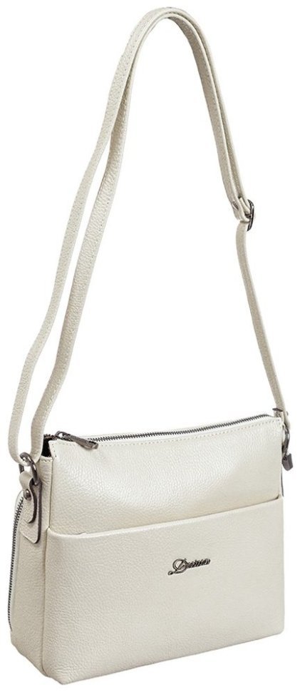 Белая каркасная женская сумка из кожи флотар через плечо Desisan 107479 modnotak фото №2