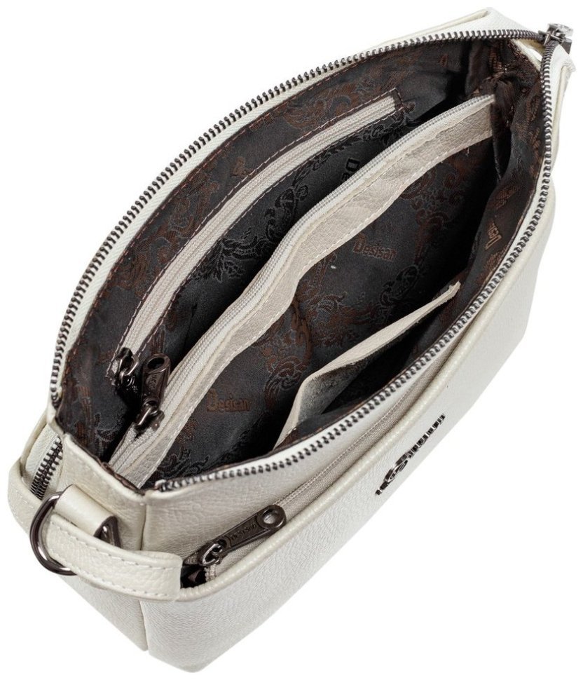 Белая каркасная женская сумка из кожи флотар через плечо Desisan 107479 modnotak фото №7