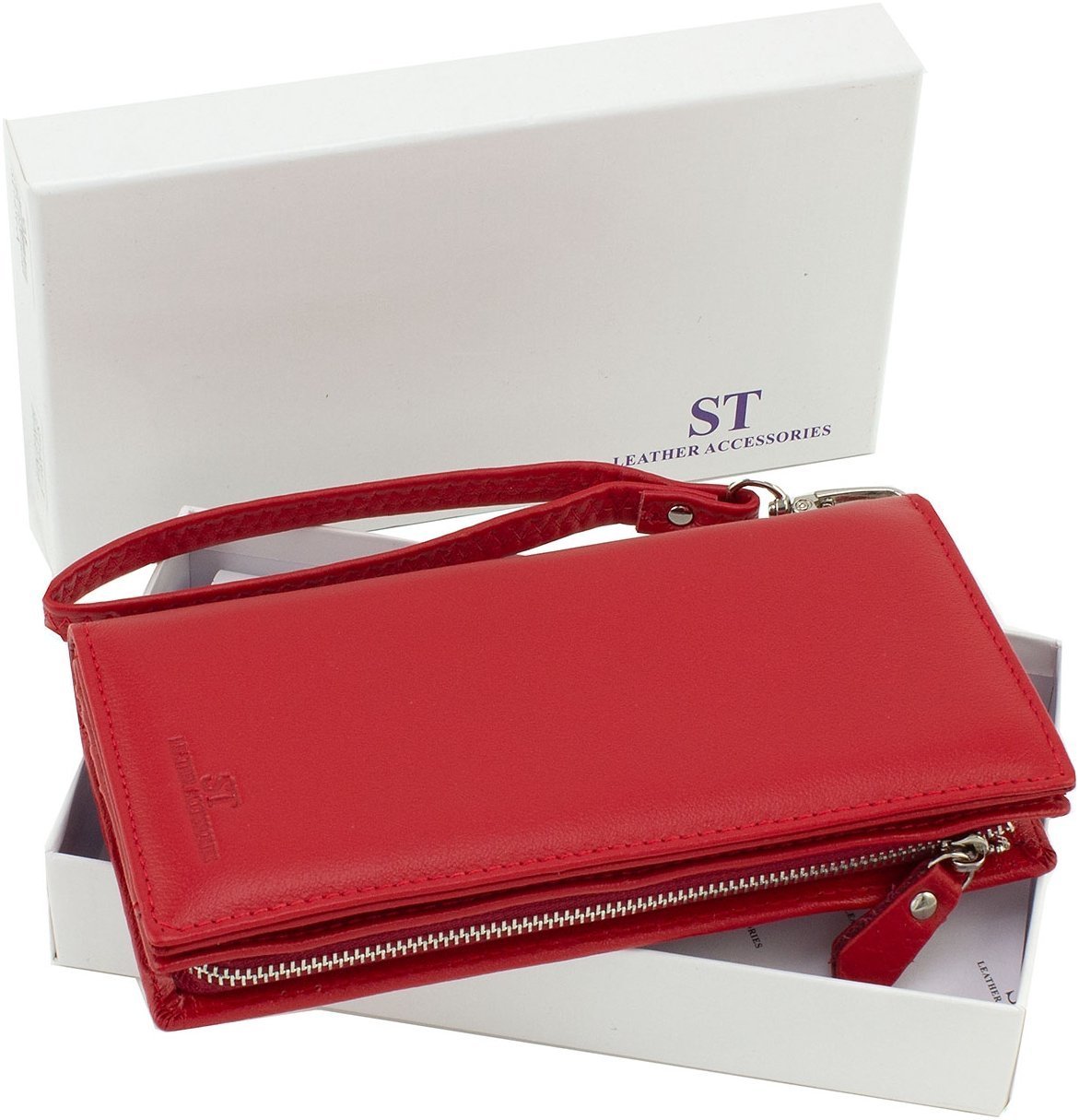 Великий червоний жіночий гаманець із натуральної шкіри на зап'ястя ST Leather 1767479