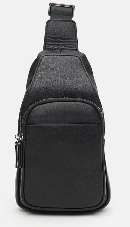 Добротний чоловічий рюкзак-слінг із натуральної зернистої шкіри чорного кольору Ricco Grande (22092)
