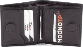 Маленькое мужское черное портмоне с зажимом для купюр из натуральной кожи KARYA (21767)