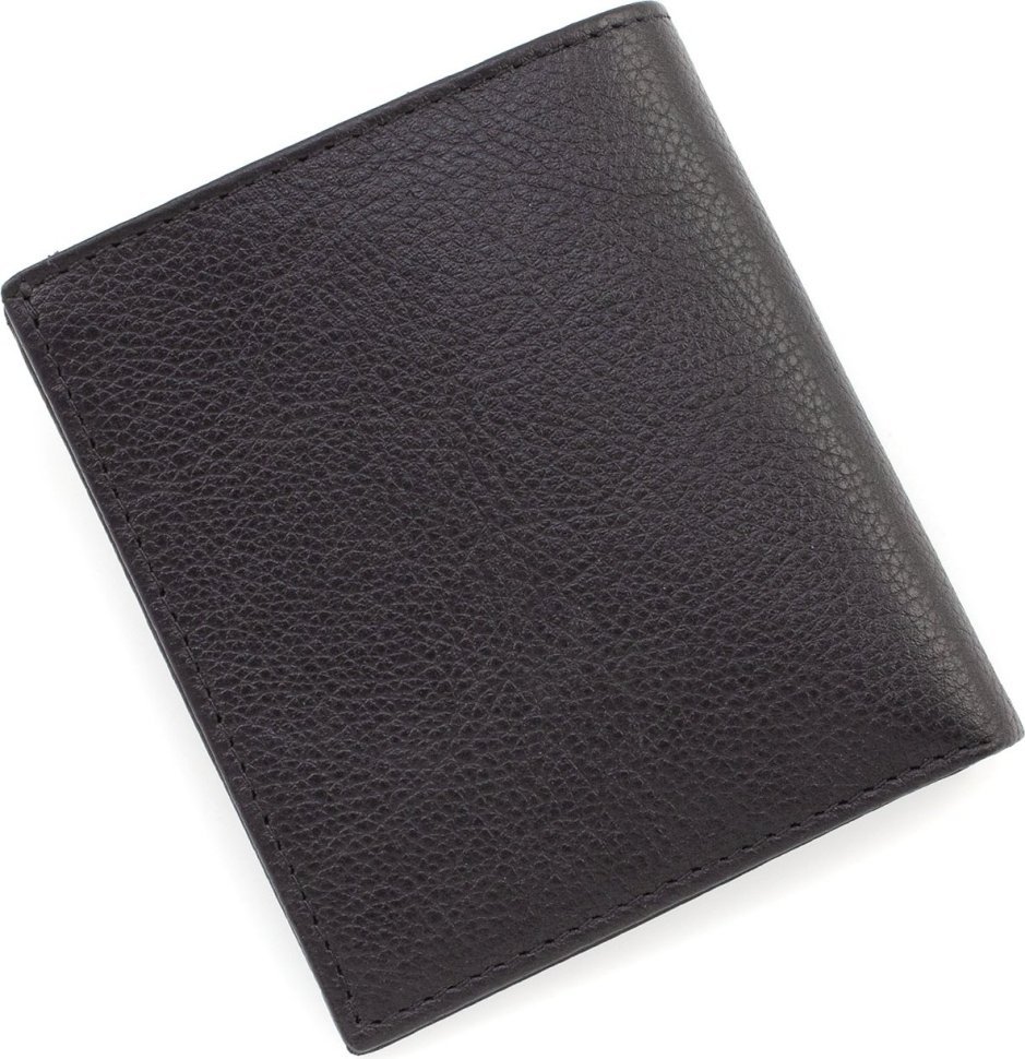 Маленькое мужское черное портмоне с зажимом для купюр из натуральной кожи KARYA (21767)