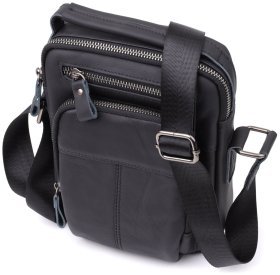 Повседневная мужская сумка барсетка из натуральной кожи с ручкой для носки Vintage 98179 черного цвета