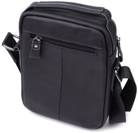 Повседневная мужская сумка барсетка из натуральной кожи с ручкой для носки Vintage 98179 черного цвета