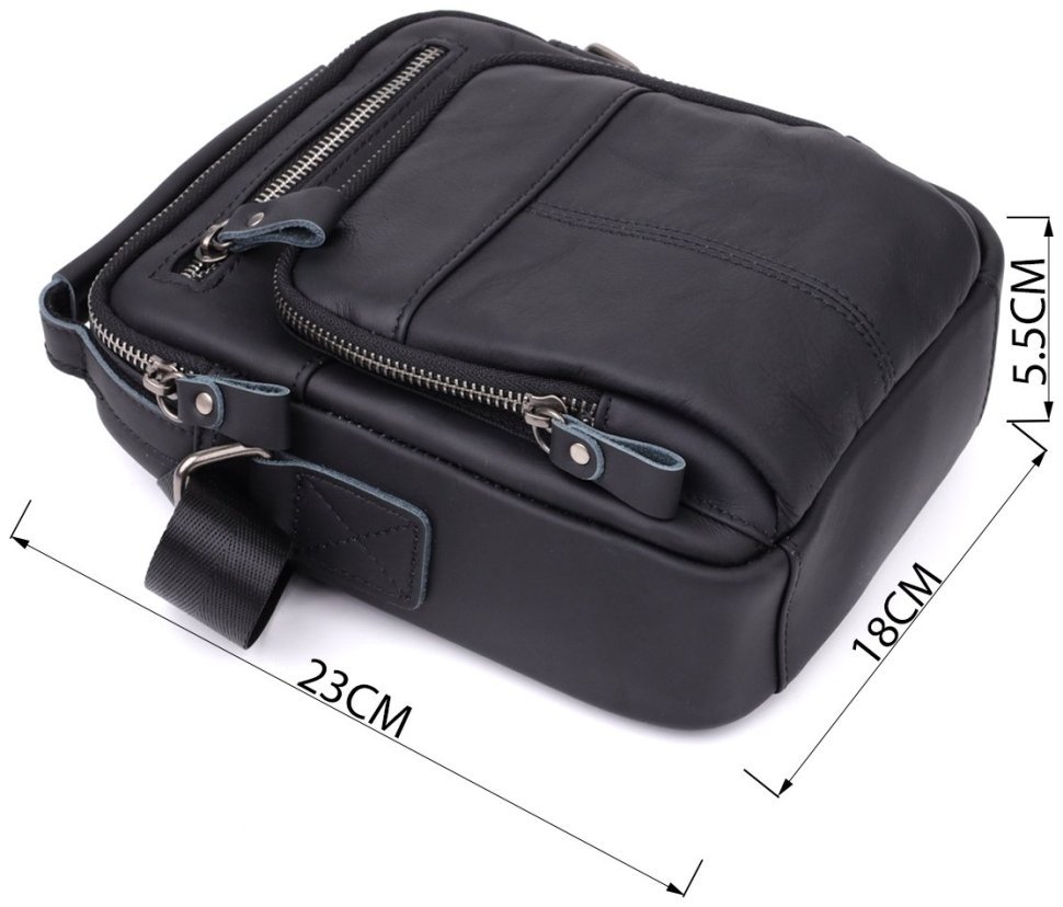 Повсякденна чоловіча сумка барсетка з натуральної шкіри з ручкою для носіння Vintage 98179 чорного кольору фото №3 Повсякденна чоловіча сумка барсетка з натуральної шкіри з ручкою для носіння Vintage 98179 чорного кольору modnotak фото №3