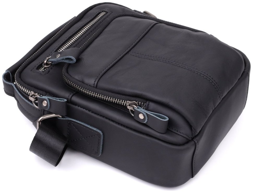 Повсякденна чоловіча сумка барсетка з натуральної шкіри з ручкою для носіння Vintage 98179 чорного кольору фото №5 Повсякденна чоловіча сумка барсетка з натуральної шкіри з ручкою для носіння Vintage 98179 чорного кольору modnotak фото №5