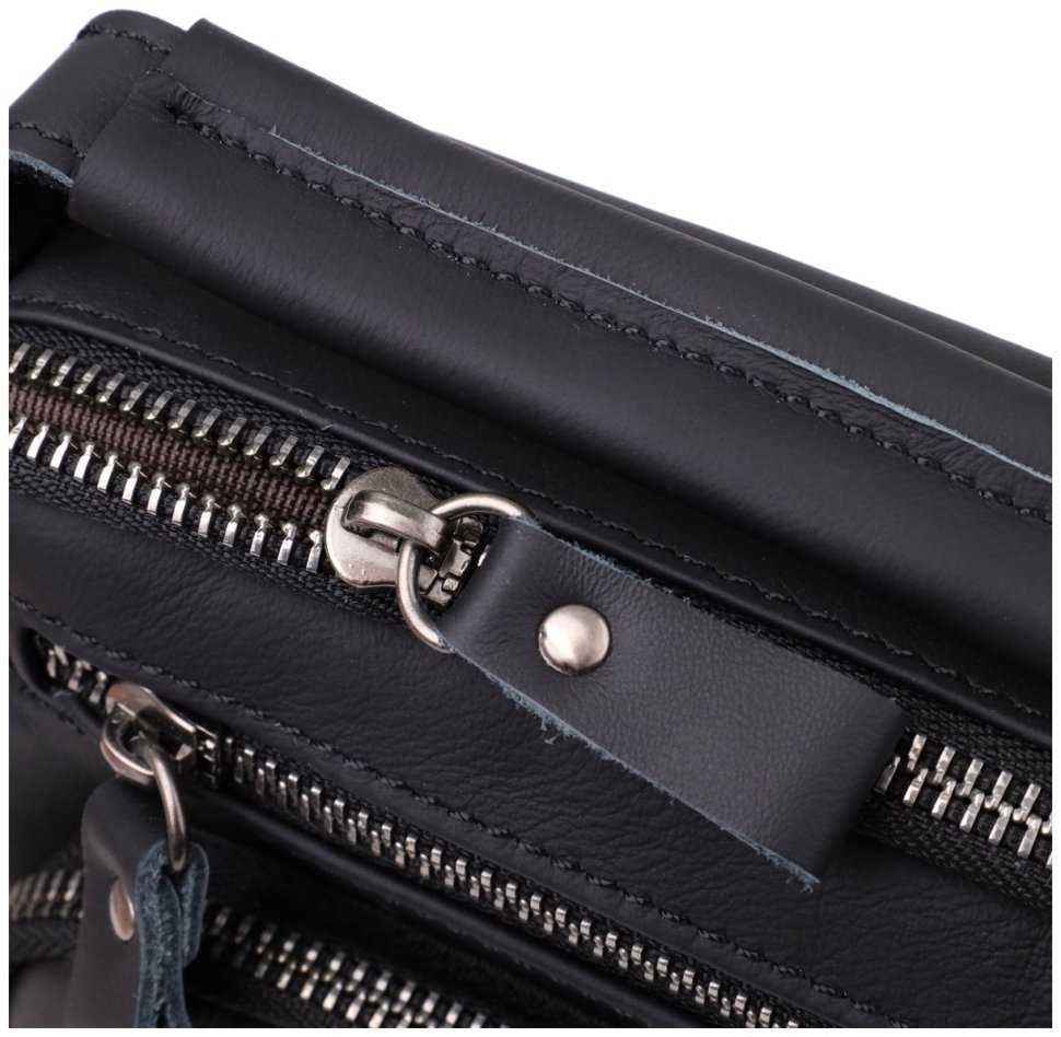 Повсякденна чоловіча сумка барсетка з натуральної шкіри з ручкою для носіння Vintage 98179 чорного кольору фото №6 Повсякденна чоловіча сумка барсетка з натуральної шкіри з ручкою для носіння Vintage 98179 чорного кольору modnotak фото №6