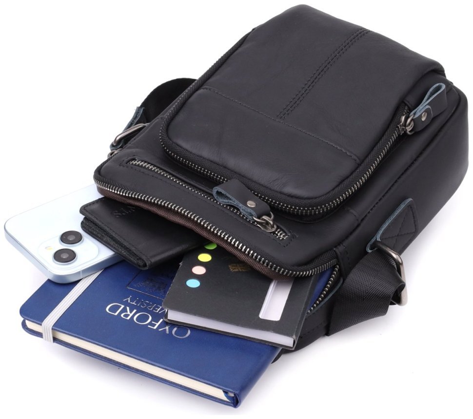 Повсякденна чоловіча сумка барсетка з натуральної шкіри з ручкою для носіння Vintage 98179 чорного кольору фото №8 Повсякденна чоловіча сумка барсетка з натуральної шкіри з ручкою для носіння Vintage 98179 чорного кольору modnotak фото №8