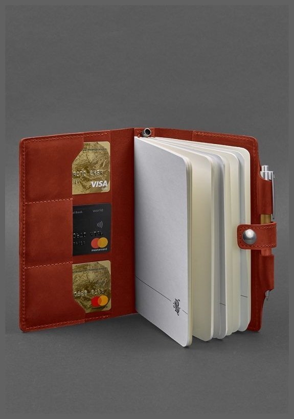 Женский кожаный блокнот (Софт-бук) кораллового цвета на кнопке BlankNote 78579 modnotak фото №4