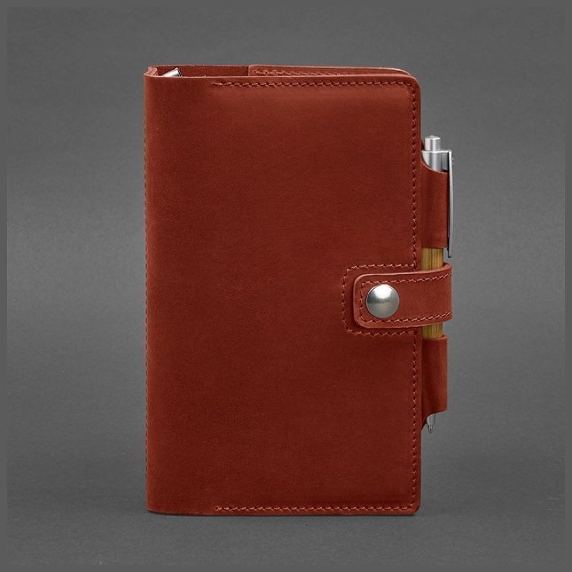 Женский кожаный блокнот (Софт-бук) кораллового цвета на кнопке BlankNote 78579 modnotak фото №6