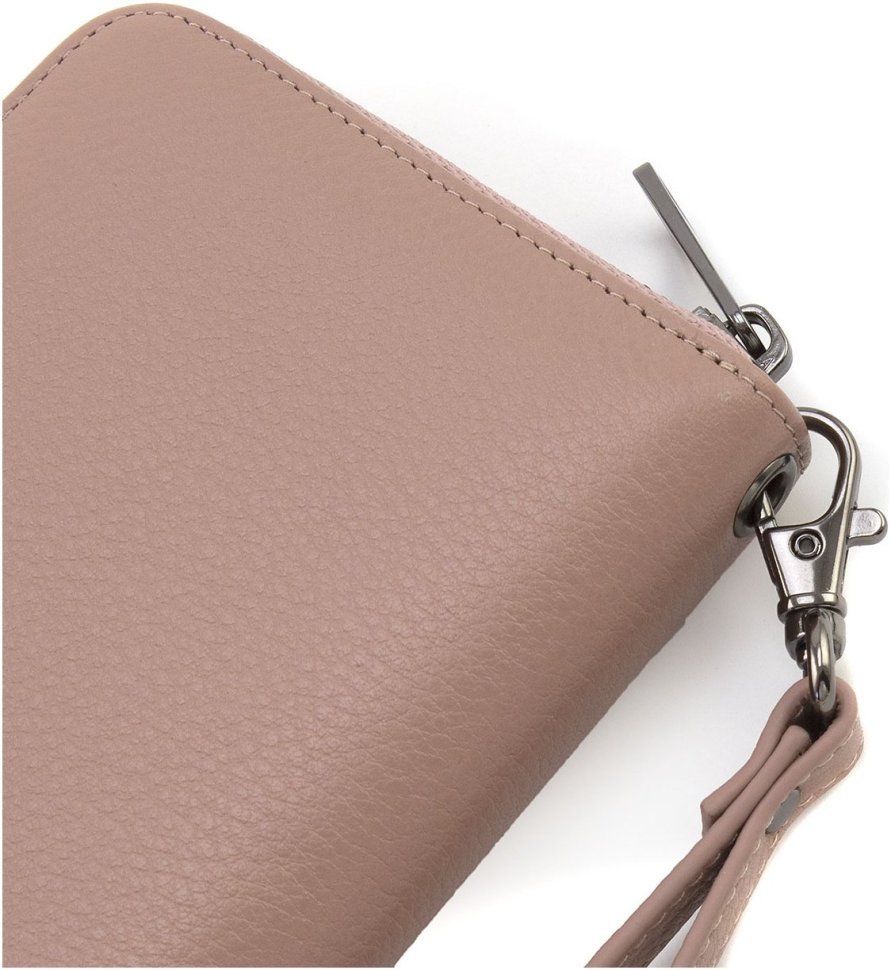 Якісний жіночий гаманець із натуральної шкіри пудрового кольору на блискавці Marco Coverna 68679