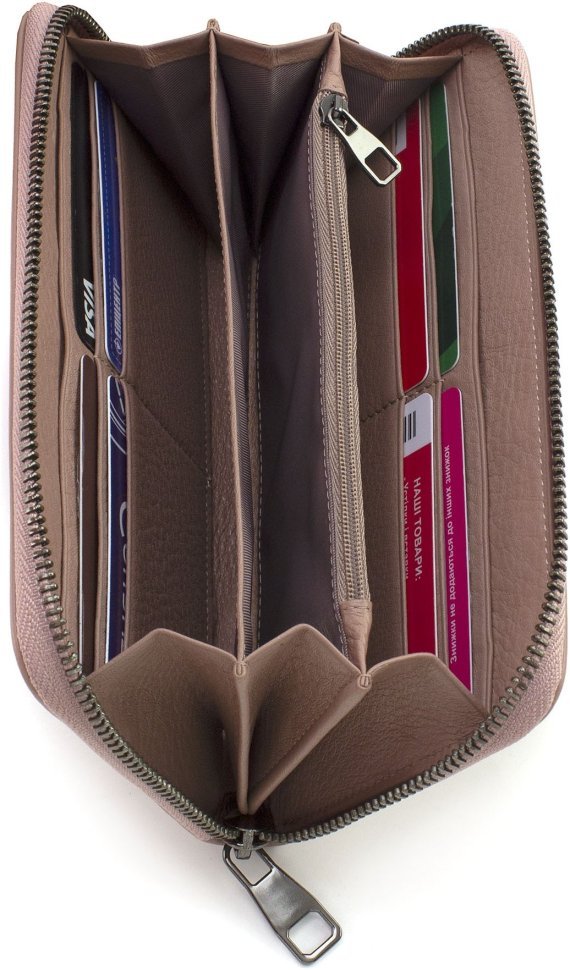 Якісний жіночий гаманець із натуральної шкіри пудрового кольору на блискавці Marco Coverna 68679