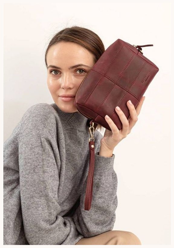 Женская косметичка из натуральной кожи крейзи хорс бордового цвета BlankNote 78879 modnotak фото №2