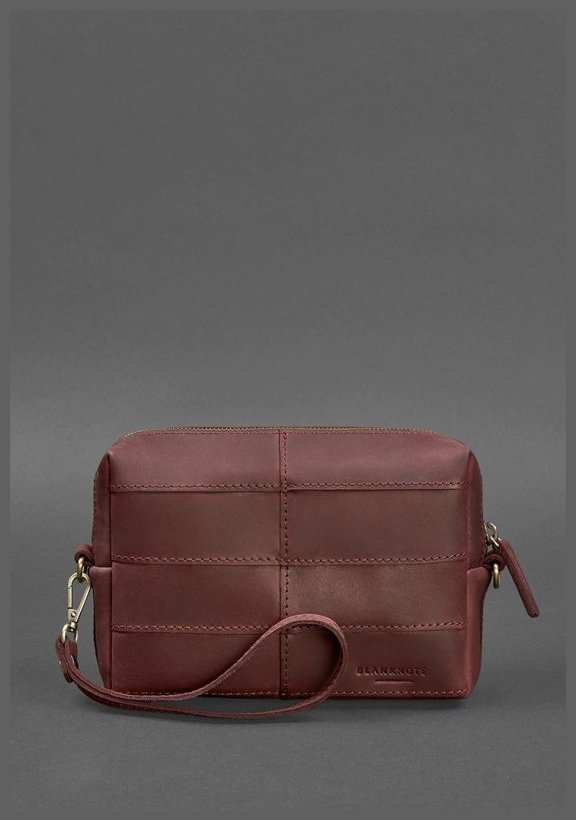 Женская косметичка из натуральной кожи крейзи хорс бордового цвета BlankNote 78879 modnotak фото №3