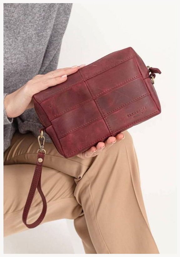 Женская косметичка из натуральной кожи крейзи хорс бордового цвета BlankNote 78879 modnotak фото №5