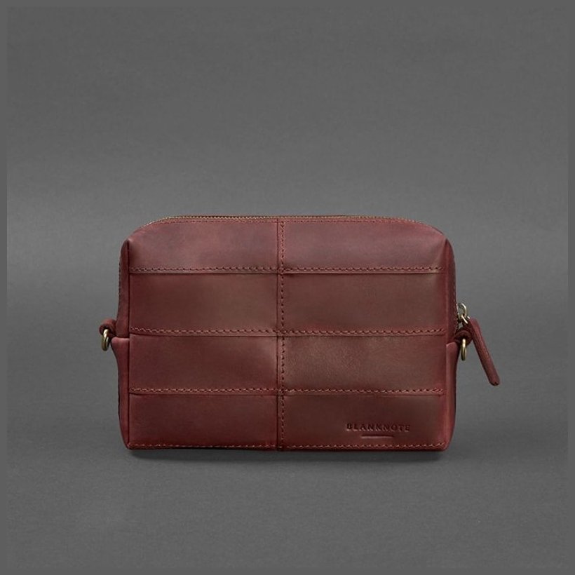 Женская косметичка из натуральной кожи крейзи хорс бордового цвета BlankNote 78879 modnotak фото №6