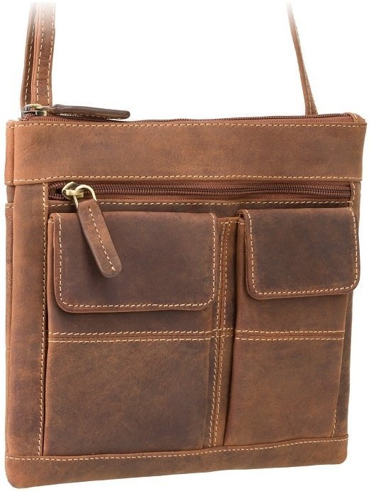 Вінтажна сумка з натуральної шкіри світло-коричневого кольору на плече Visconti Slim Bag 69079