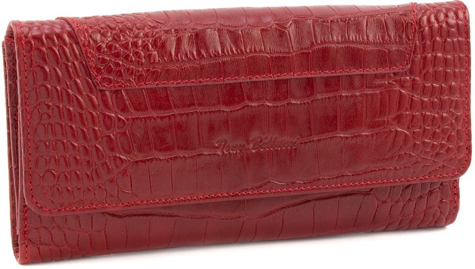 Жіночий довгий гаманець червоного кольору з натуральної шкіри високої якості з тисненням Tony Bellucci (10881)