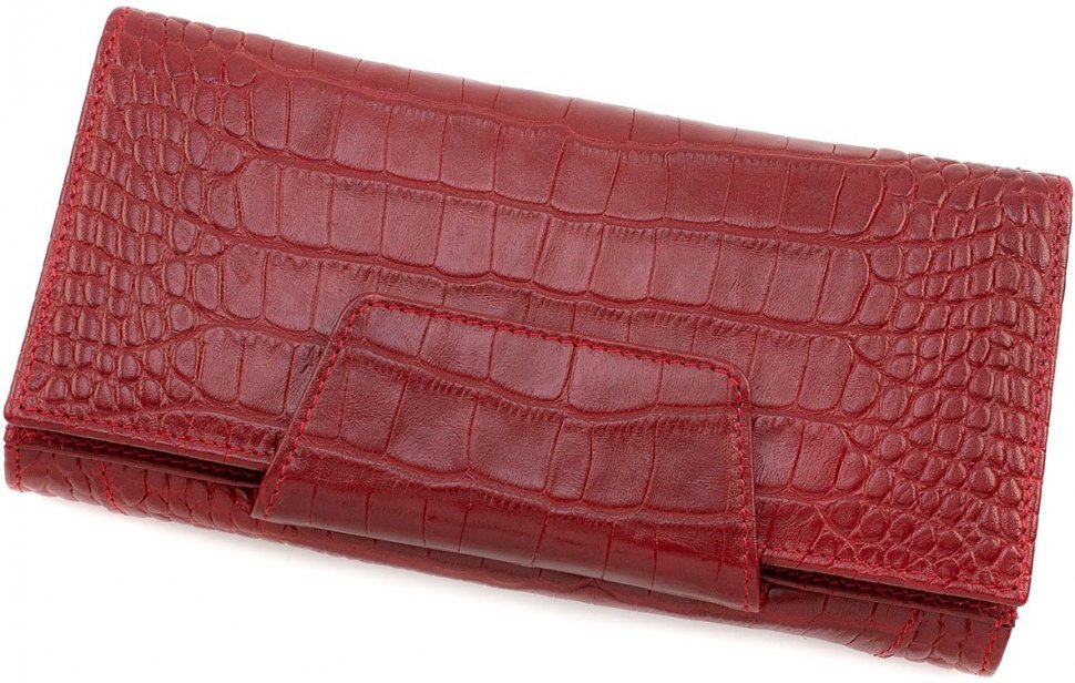 Женский длинный кошелек красного цвета из натуральной кожи высокого качества с тиснением Tony Bellucci (10881)
