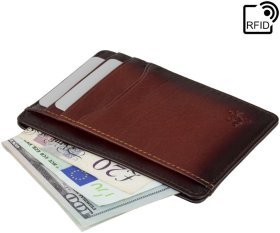 Коричневый картхолдер маленького размера из натуральной кожи с RFID - Visconti Madison 69179