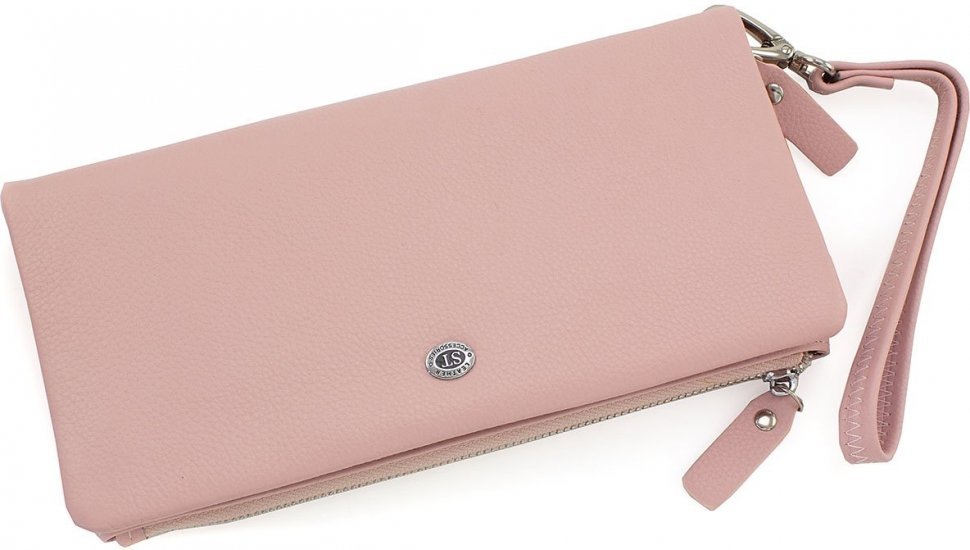 Жіночий шкіряний гаманець-клатч світло-рожевого кольору з відділенням для телефону ST Leather (15406)