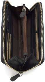 Качественный женский кошелек из гладкой кожи черного цвета на молнии с RFID - Ashwood 69679