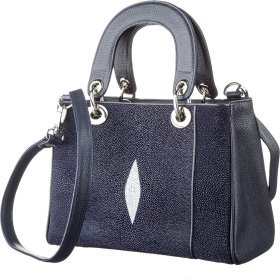 Вместительная синяя сумка из натуральной кожи морского ската STINGRAY LEATHER (024-18613)