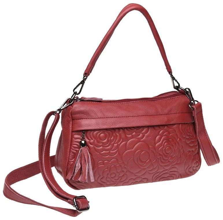 Женская кожаная сумка с двумя отделениями красного цвета Borsa Leather 90680 modnotak фото №1