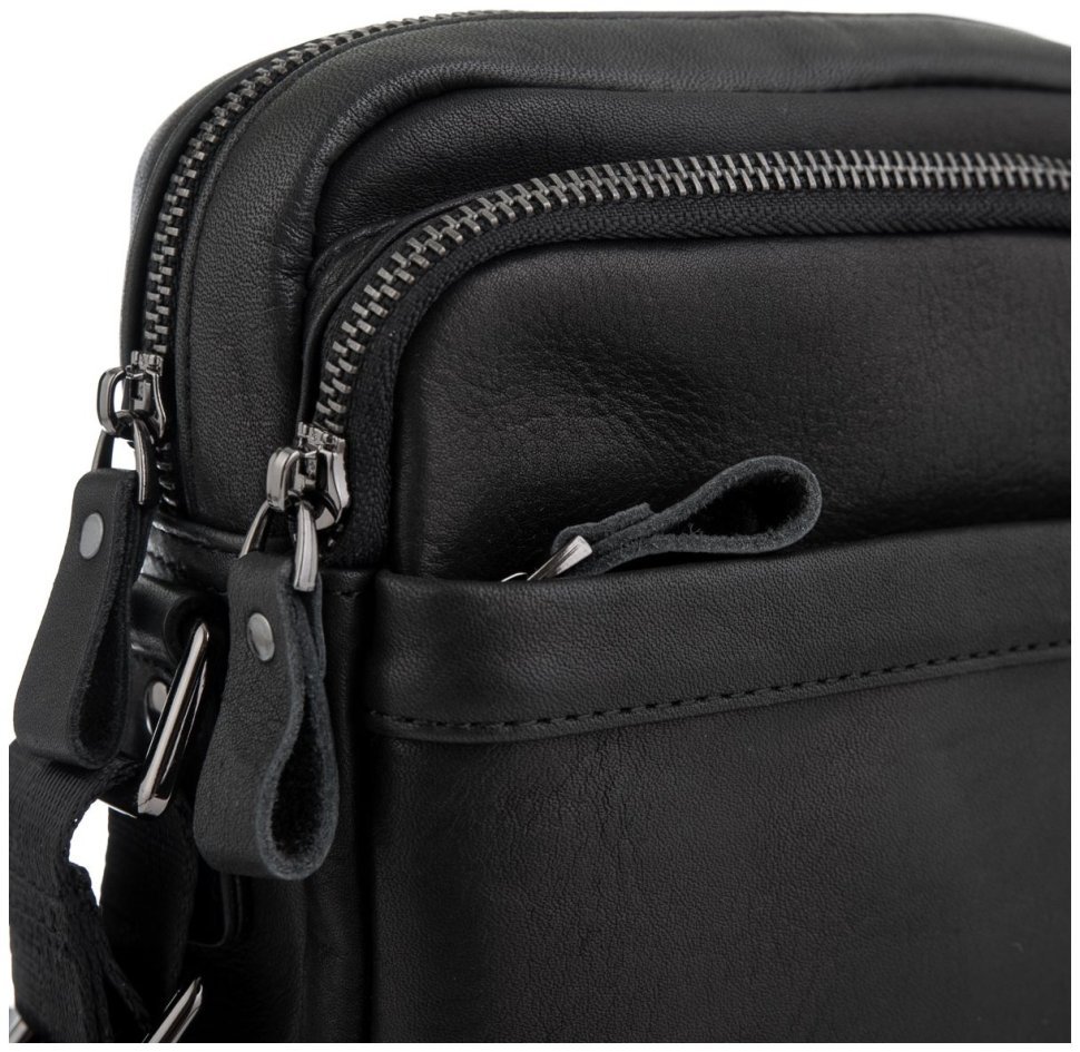 Мужская сумка планшет из натуральной кожи через плечо Tiding Bag 90780 Черная modnotak фото №10