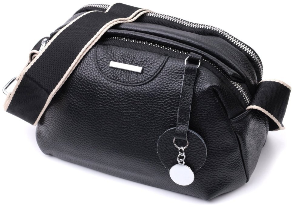 Женская сумка кросс боди из натуральной кожи черного цвета на два отделения Vintage Style 91080 modnotak фото №1