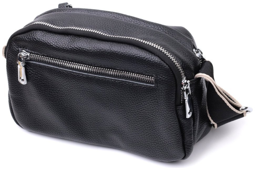 Женская сумка кросс боди из натуральной кожи черного цвета на два отделения Vintage Style 91080 modnotak фото №2