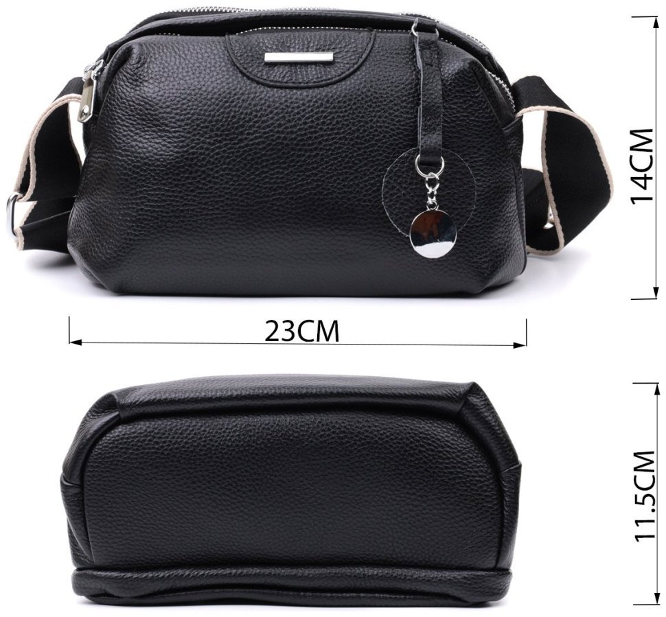 Женская сумка кросс боди из натуральной кожи черного цвета на два отделения Vintage Style 91080 modnotak фото №3