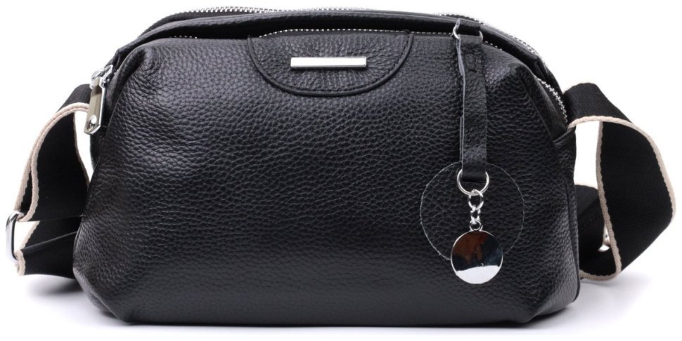 Женская сумка кросс боди из натуральной кожи черного цвета на два отделения Vintage Style 91080 modnotak фото №6