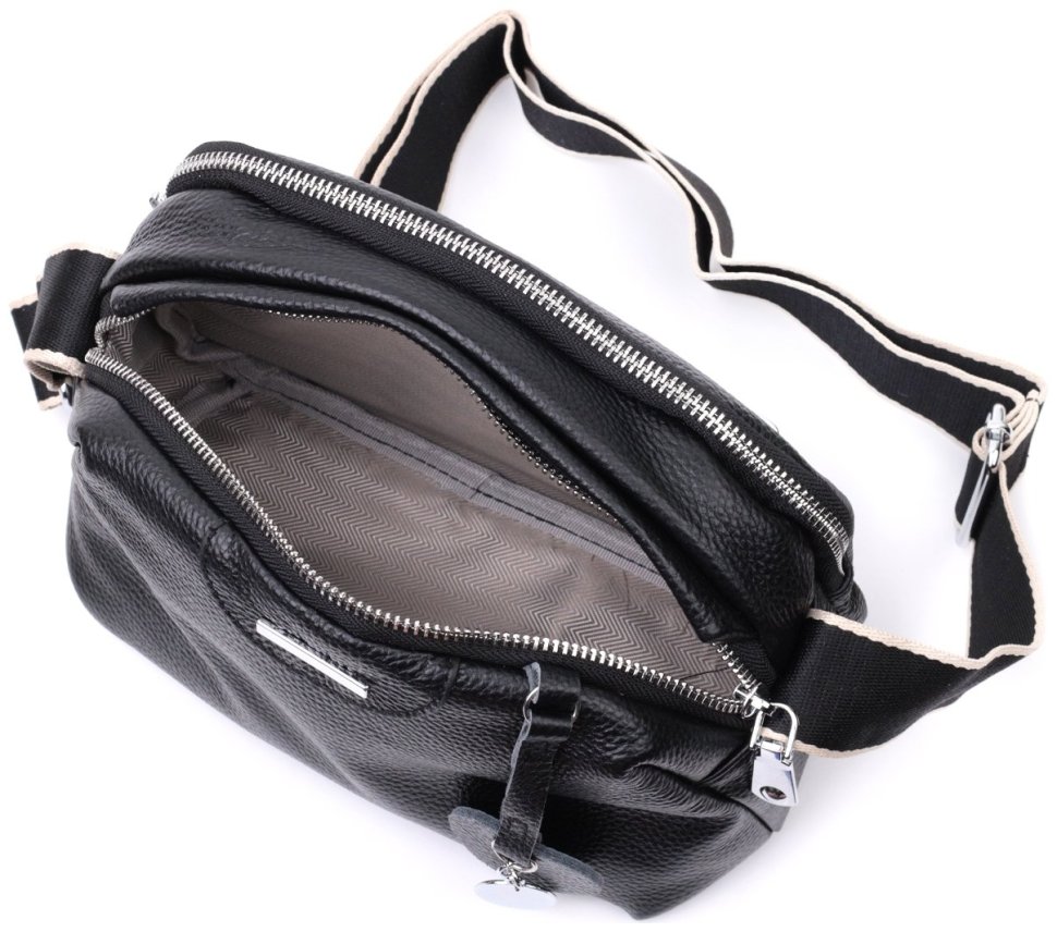 Женская сумка кросс боди из натуральной кожи черного цвета на два отделения Vintage Style 91080 modnotak фото №8