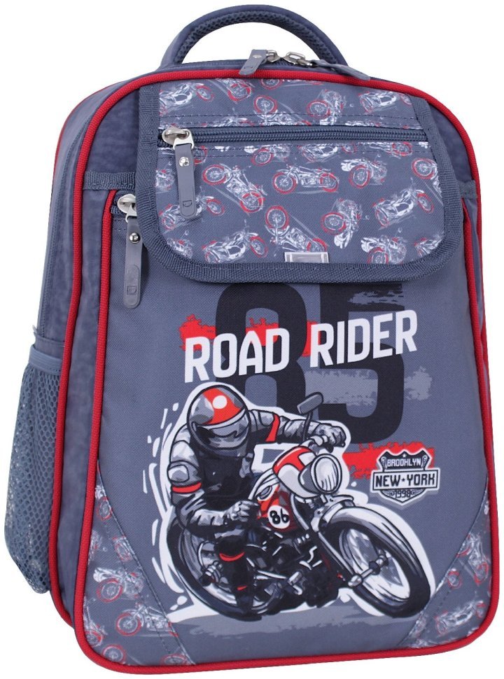 Рюкзак для мальчика школьный 1-4 класс серого цвета принт мотоциклиста Bagland 111180 modnotak фото №1