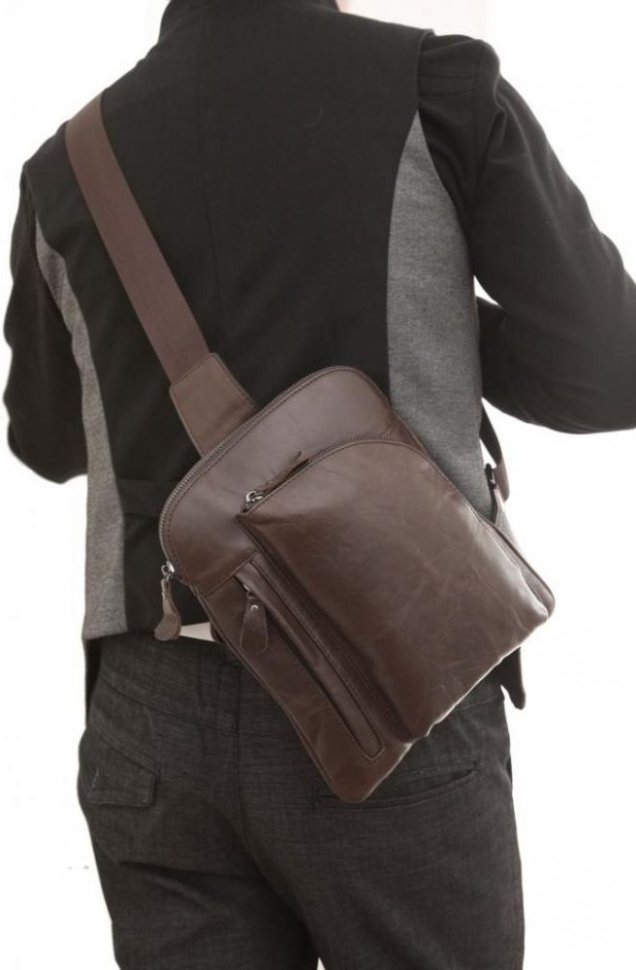 Вертикальна сумка-рюкзак з натуральної шкіри коричневого кольору VINTAGE STYLE (14186)