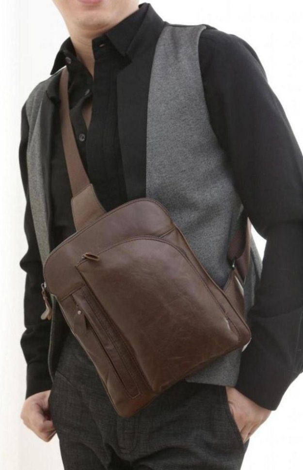 Вертикальна сумка-рюкзак з натуральної шкіри коричневого кольору VINTAGE STYLE (14186)